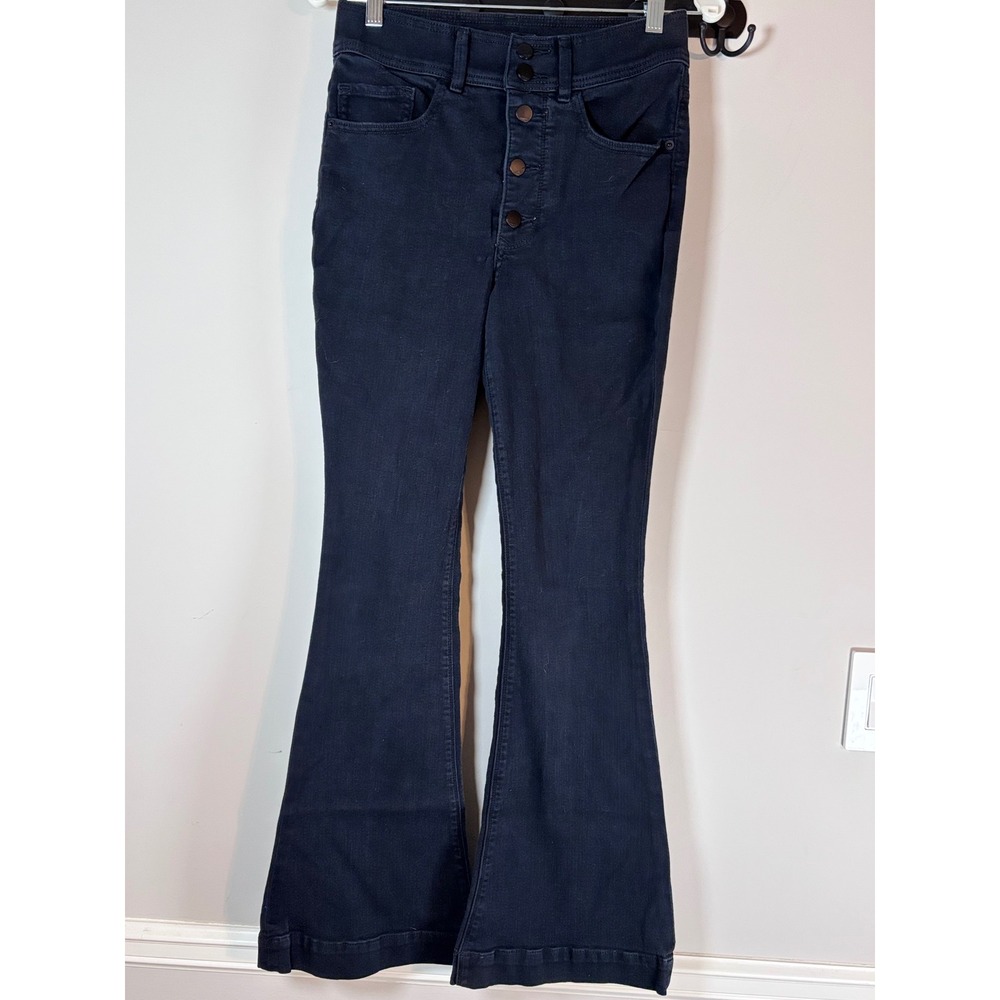 Express Bell Flare High Rise Jeans Black Button Fly Stretch Denim Womens 6R